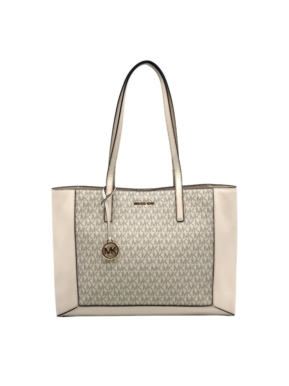Michael Kors Vanilla & Cream Coated Canvas Sallie East West Large Tote Bag